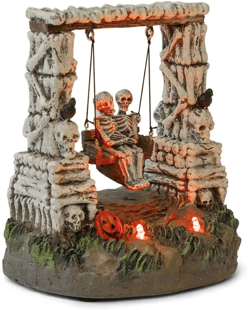 SKHEK Halloween Village Accessories Decoration LED Swinging Skeleton Animated Skeleton Halloween Figurine Swing Moves Back And Forth