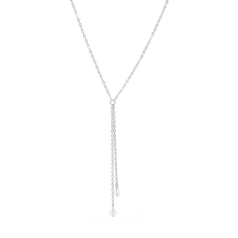 Skhek  Fashion Silver Color Round Bead Tassel Necklace for Women Simple Clavicle Chain Long Geometric Chain Choker Charm Jewelry Party
