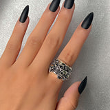 Skhek 2023 Gothic Silver Color Skull Open Ring Unisex Retro Punk Adjustable Skull Couple Finger Ring Trendy Design Party Jewelry Gift