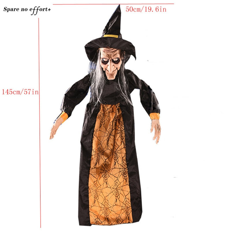 SKHEK Halloween Ornaments Horror Witch Hanging Ghost Eyes Glowing Horror Scream Tricky Props Voice Control Switch Horror Party