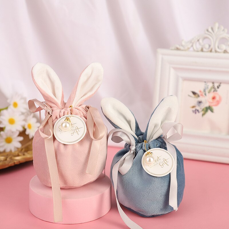 3pcs Easter Rabbit Bunny Gift Bag Valentines Day Chocolate Candy Packaging Bag Wedding Birthday Party Supplies Jewelry Organizer