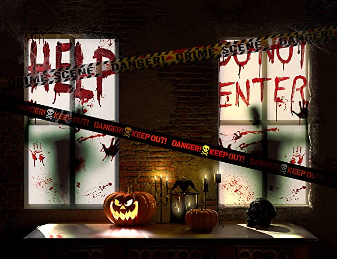 SKHEK Halloween Window Door Decoration Window Clings Door Posters With Scary Bloody Handprints For Halloween Haunted House Party Decor
