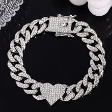 Load image into Gallery viewer, Skhek Hip Hop Iced Out Heart Rhinestones Cuban Chain Bracelet For Women Bling Crystal Link Chain Bracelets On Hand Fashion Jewelry