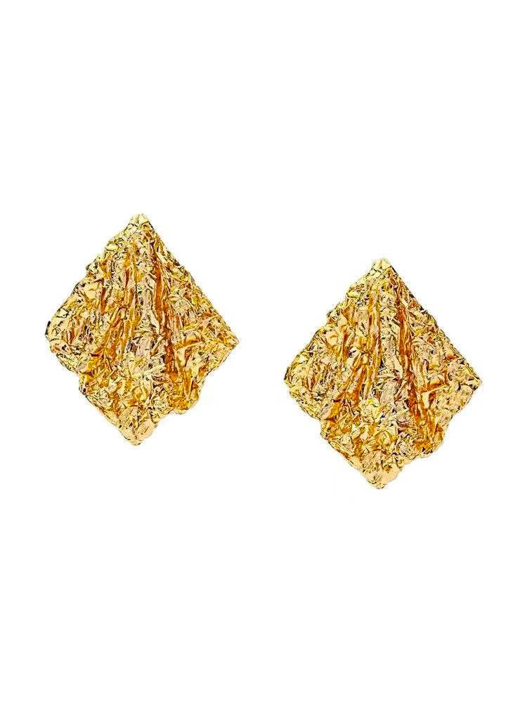 Skhek New Fashion Retro Gold Color Metal Drop Stud Earrings For Women Girl Irregular Jewelry Gift