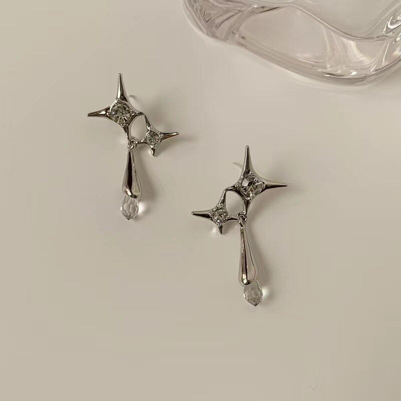 Skhek    Fashion Silver Color Cross Zircon Pendant Earrings for Women Men Punk Hip Hop Piercing Personality Earrings Party Jewelry