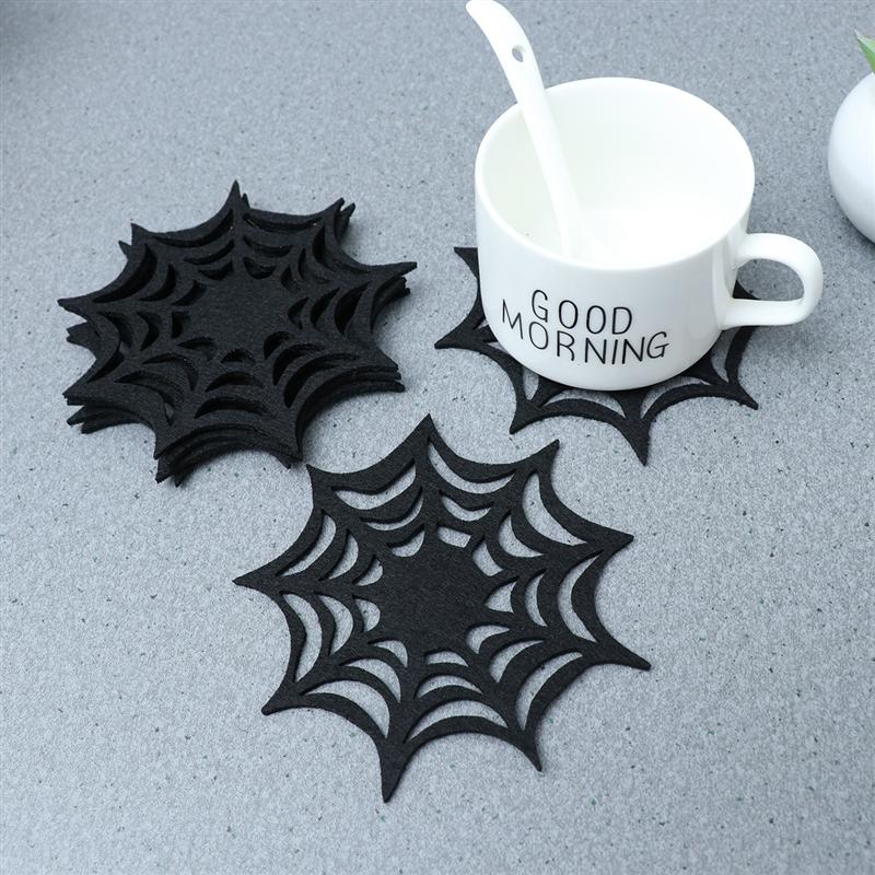 SKHEK 6/4/2Pcs Coasters Spider Web Decorative Halloween Themed Decorarion Supplies Doilies Placemats For Store Home