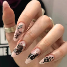 Load image into Gallery viewer, SKHEK Halloween Long Ballet Black And White Graffiti Series Star Moon Scepter Snake Pattern Fake Nails Set Press On Nails DIY Manicure Tools