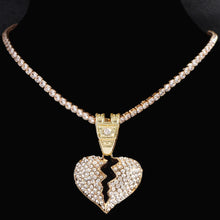 Load image into Gallery viewer, Skhek Fashion Broken Heart Pendant Necklaces Women Men Iced Out Bling Rhinestone Cuban Link Chain Necklace Hip Hop Statement Jewelry