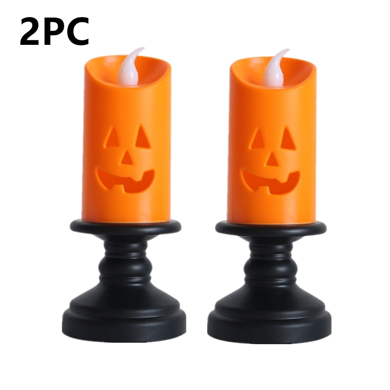SKHEK 1/2PC Halloween LED Lights Horror Skull Ghost Holding Candle Halloween Decoration For Home Haunted House Ornaments Party Decor
