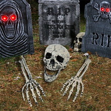 Load image into Gallery viewer, SKHEK Halloween 1Set Halloween Fake Skull Skeleton Human Hand For Home Garden Outdoor Tombstone Decoration Haloween Party Haunted House Props