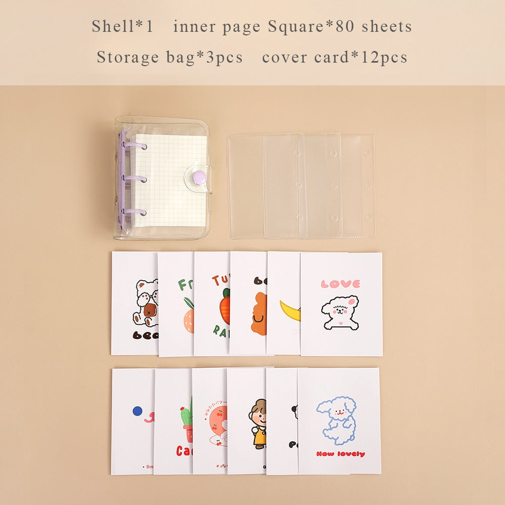 Skhek Back to school supplies Cute Transparent Mini Loose-Leaf Notebook Creative Portable Pocket Hand Book 3 Ring Binder Kawaii School Supplies Stationery