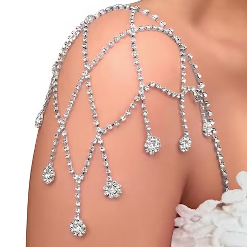 Skhek 1PCS Mesh Pendant Shoulder Strap Luxury Women Jewelry Rhinestone Festival Accessories New Fashion Body Chains Harness