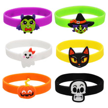 Load image into Gallery viewer, SKHEK 6Psc Halloween Party For Kids Ring Bracelet Wristband Decoration Animal  Silicone Candy Color Pumpkin Cat Skull Witch Ghost Bat