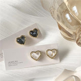 Skhek Trendy Vintage Heart Earring Women Classic Black White Stud Earrings Female Fashion Earrings Female Jewelry 2023 Gift