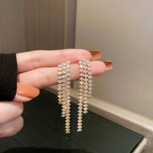Load image into Gallery viewer, Skhek Fashion Shiny Full Iced Rhinestones Long Tassel Dangle Earrings for Women Bling Crystal Drop Earrings Piercing Ear Jewelry Sets
