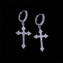 Load image into Gallery viewer, Skhek    Fashion Silver Color Cross Zircon Pendant Earrings for Women Men Punk Hip Hop Piercing Personality Earrings Party Jewelry