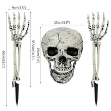 Load image into Gallery viewer, SKHEK Halloween 1Set Halloween Fake Skull Skeleton Human Hand For Home Garden Outdoor Tombstone Decoration Haloween Party Haunted House Props
