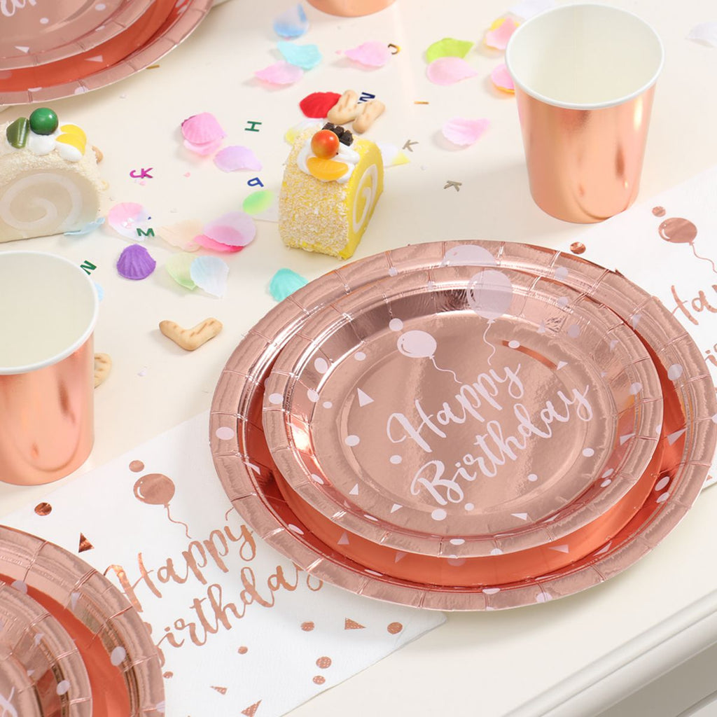 Skhek  Happy Birthday Decorations Girls Rose Gold Balloon Disposable Tableware Baby Shower One Year 1St Birthday Party Decorations