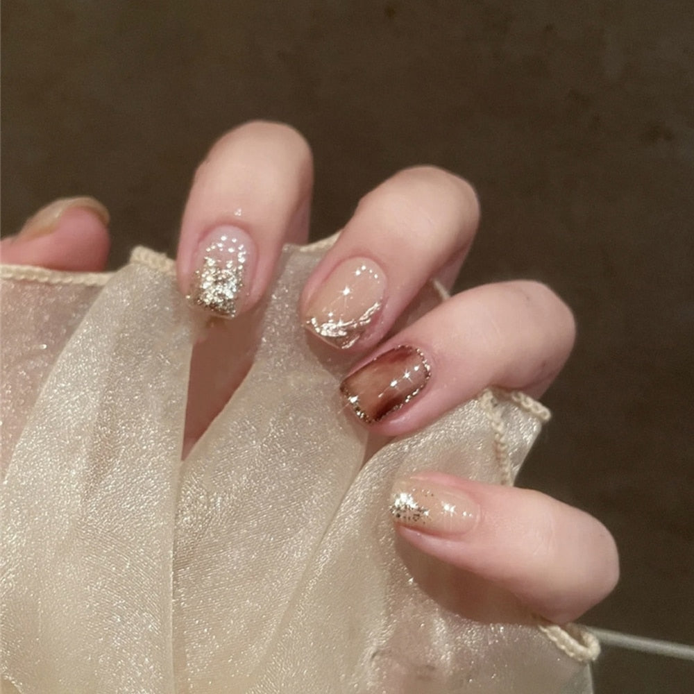 SKHEK 24PCS/Box Smoothly Beautiful False Nails With Design Short Size Artificial Press On Fingernails For Woman