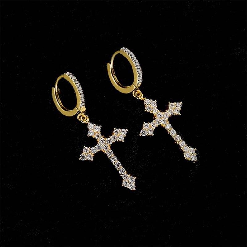 Skhek    Fashion Silver Color Cross Zircon Pendant Earrings for Women Men Punk Hip Hop Piercing Personality Earrings Party Jewelry