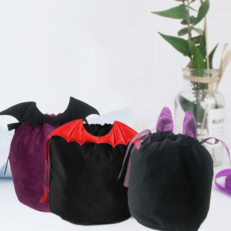 SKHEK 10Pcs Velvet Trick Or Treat Basket Pouches Candy Gift Halloween Bucket Pumpkin Bag With Ribbon Christmas Gift Bag With Reindeer