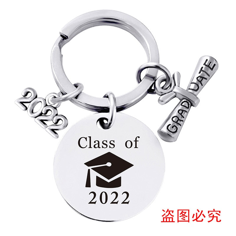 Skhek Graduation Gift  Keychain Pendant Stainless Steel Round Student 2022 Graduation Season Gift Bachelor Hat Gift Lettering Metal Key Ring
