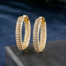 Load image into Gallery viewer, Skhek Gold Color Full Zircon Crystal Hoop Earrings for Women Luxury INS Style Circle Earrings Daily Wear Party Jewelry