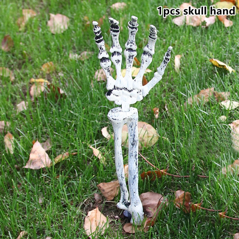 SKHEK Halloween Decoration 2022 Realistic Skull Skeleton Head Human Hand Arms Horror Props Halloween Party Home Garden Lawn Yard Decor