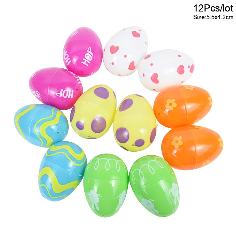 12/24pcs Easter Colorful Plastic Eggs Fillable Gashapon Bunny Egg Shape Candy Mystery Boxes Spring Easter Party Decor Kids Gift