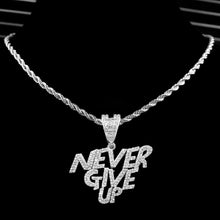 Load image into Gallery viewer, Skhek Punk Iced Out Crystal NEVER GIVE UP Letter Pendant Necklace For Women Men Miami Chunky Cuban Link Chain Necklace Hip Hop Jewelry