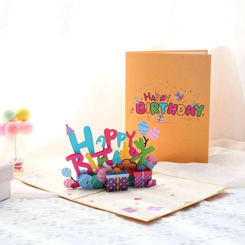 Hot 3D Pop UP Happy Birthday Cards Invitation Cake Greeting Card Business Kids Gift Tourist Postcard for Friend Dad Mom Present