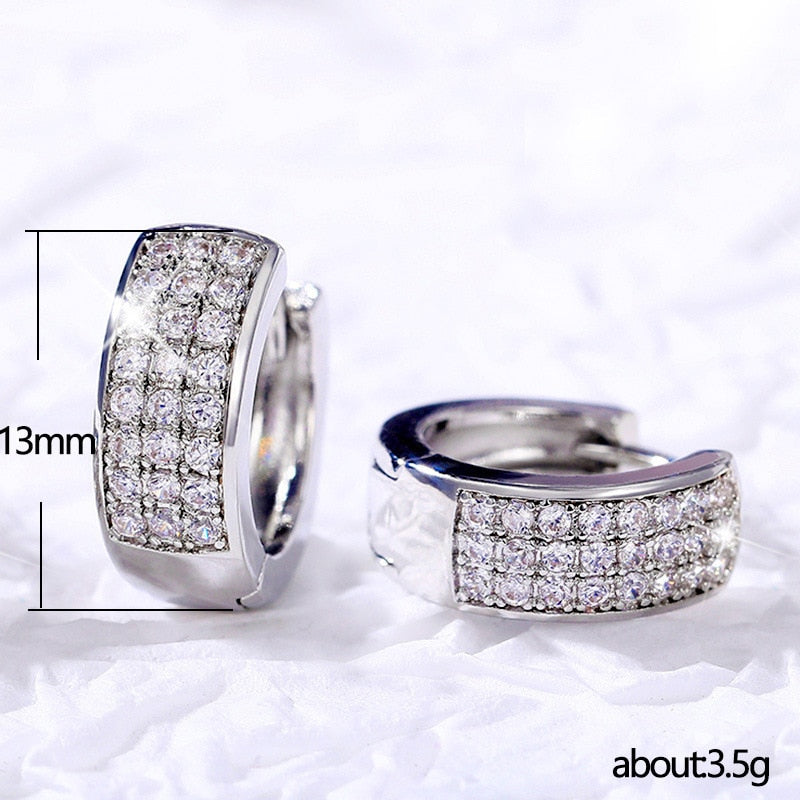 Skhek Silver Color Zircon Crystal Hoop Earring for Women Wedding Trendy Geometric Circle Daily Wear Paety Jewelry
