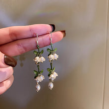 Load image into Gallery viewer, Skhek  fashion inspo   New Design Lily of The Valley Pearl Green Ear Hook for Women Fashion Elegant White Flowers Drop Earrings Wedding Party Jewelry