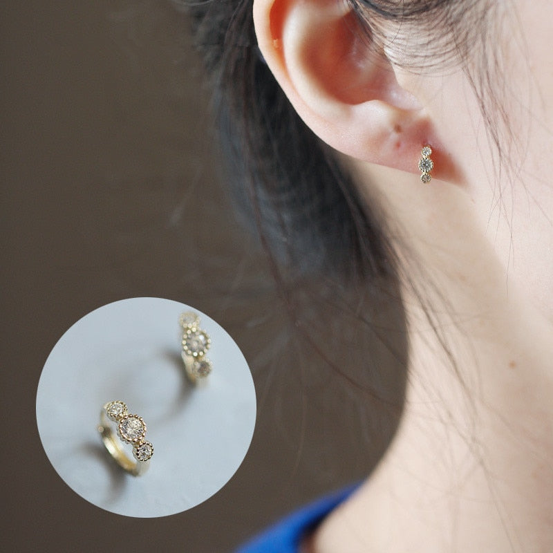 Skhek Simple Shiny Srystal U-shaped Earrings Women Punk Hip Hop Street Art 14k Gold Plating Jewelry  Gift