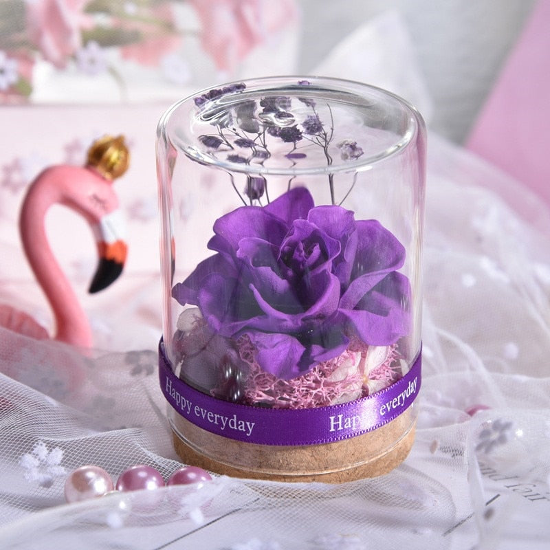 Skhek  Eternal Rose Real Flower Valentine's Day Dried Flower Rose Beauty And The Beast Led Eternal Rose In Glass Mothers Day Gift Rose