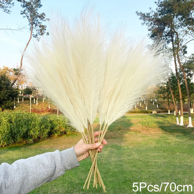 Skhek 5Pcs 100/70cm Artificial Pampas Grass Bouquet New Year Holiday Wedding Party Home Decoration Plant Simulation Dried Flower Reed