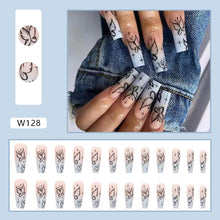 Load image into Gallery viewer, SKHEK 2022 New Detachable Manicure Wearable Medusa Long T Brown Snake Pattern Press On Nails French Temperament Fake Nails 24Pcs/Set