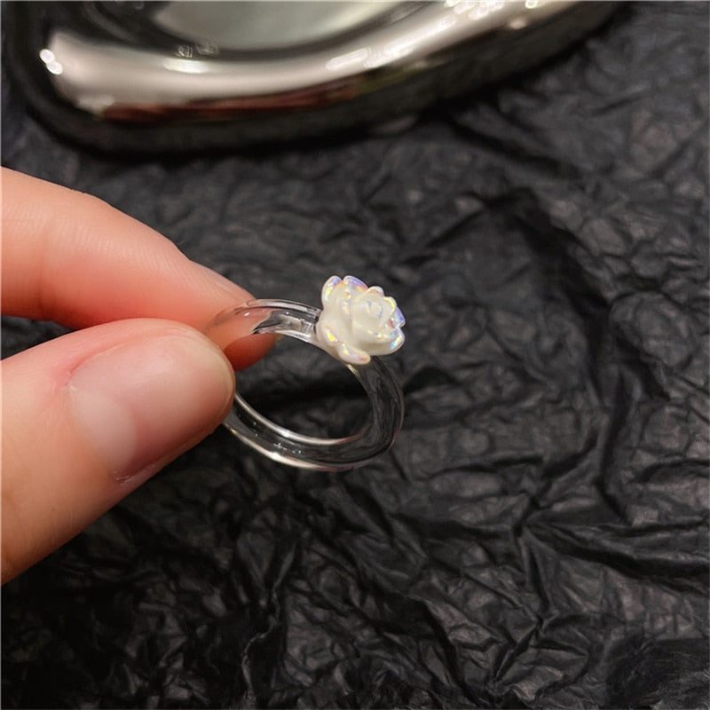 SKHEK 2022 Kpop Goth Vintage Y2K Clear Acrylic Heart Star Flower Geometric Ring For Egirl Party Aesthetic Jewelry Accessories Gifts