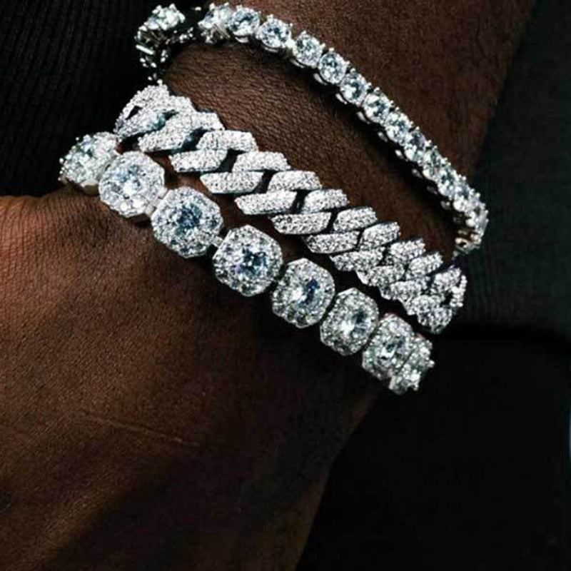 SKHEK Fashion Bling Paved Rhinestone Prong Cuban Chain Bracelet For Women Men Hip Hop Iced Out Chunky Link Chain Bracelets New Jewelry