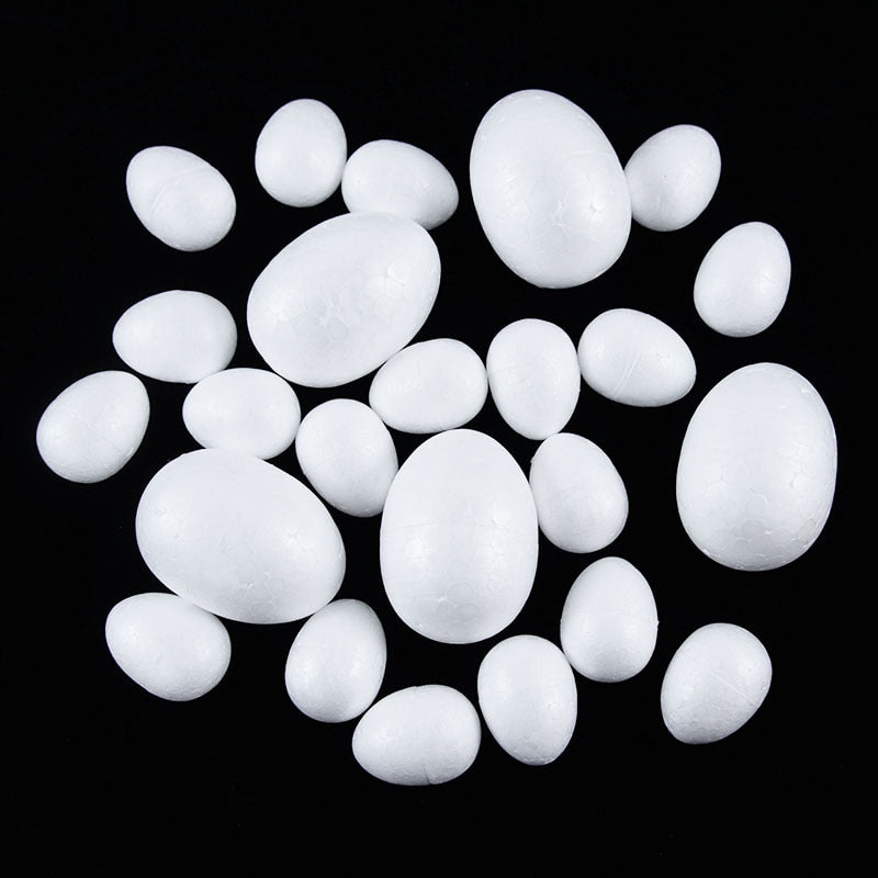 50pcs Easter Decor White Foam Eggs Easter Party Supplies Kids Favors Gifts Toy DIY Craft Hanging Easter Decorations For Home