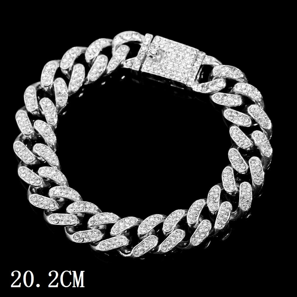 Skhek Bling Crystal Barbed Wire Brambles Iron Bracelets Women Men Hip Hop Full Rhinestone Iced Out Cuban Link Chain Bracelet Jewelry