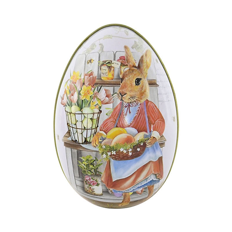 Easter Eggs Shaped Gift Box Cute Rabbit Portable Tinplate Case Candy Boxes Spring Home Party Decoration Kids Gift Packaging