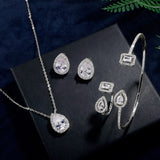 Skhek 4pcs/set Luxury Shiny Cubic Zirconia Necklace Set Earrings Rings Bracelet  Women CZ Light Drop Bridal Wedding Party Jewelry Sets