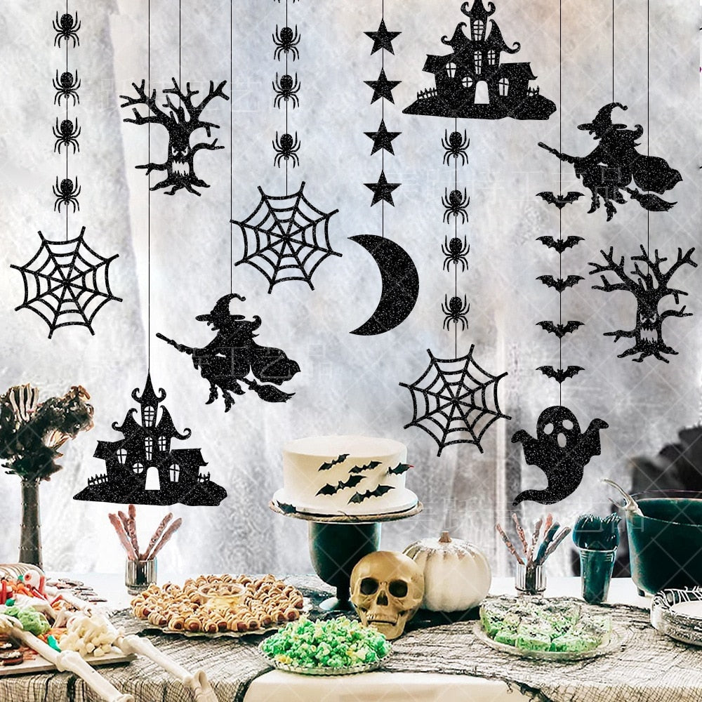 SKHEK Halloween Decoration Banner Pendant Spider Witch Ghost Bat Pendant Ghost Festival Atmosphere Layout Props Happy Helloween Party