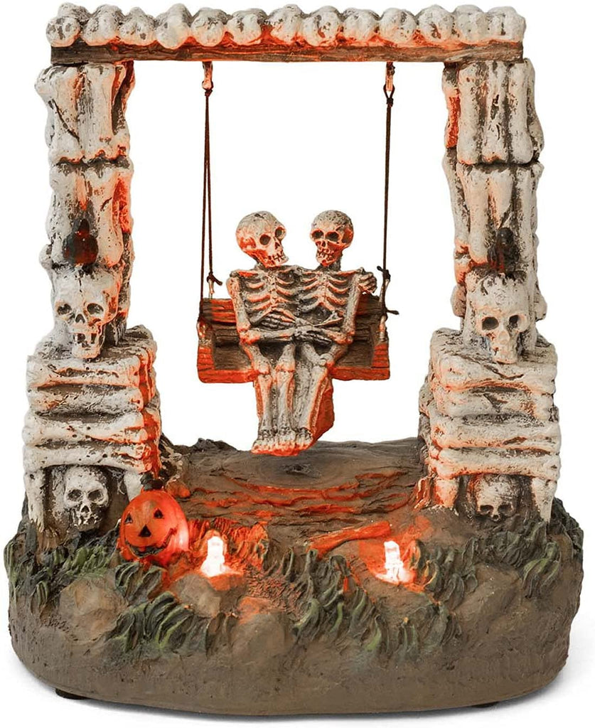 SKHEK Halloween Village Accessories Decoration LED Swinging Skeleton Animated Skeleton Halloween Figurine Swing Moves Back And Forth