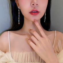 Load image into Gallery viewer, Skhek Simple Temperament Inlaid Zircon Gold Long Tassel Drop Earrings For Woman Korean Fashion Jewelry Party Girls Luxury Earrings