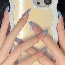 Load image into Gallery viewer, SKHEK New Full Cover Long Coffin Nail Tips Fashion Japanese Style Matte False Nails Light Purple Solid Color Fake Nails With Glue 24