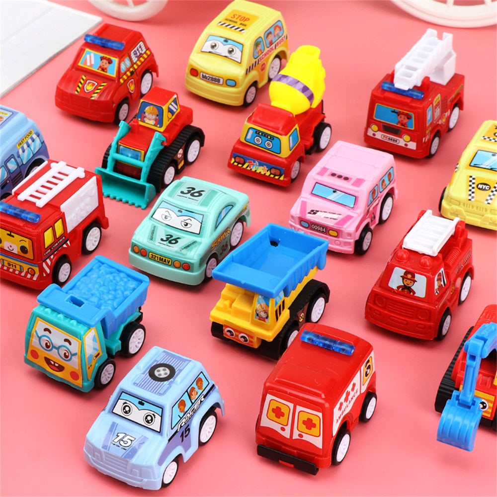 Skhek  6Pcs Car Model Toy Pull Back Car Toys Mobile Vehicle Fire Truck Taxi Model Kid Mini Cars Boy Toys Gift Diecasts Toy For Children