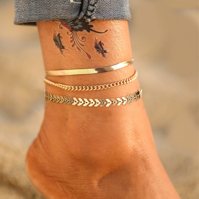 Skhek Fashion Gold Color Simple Chain Anklets For Women Summer Beach Foot Jewelry Bohemian Butterfly Anklet Bracelets Accessories
