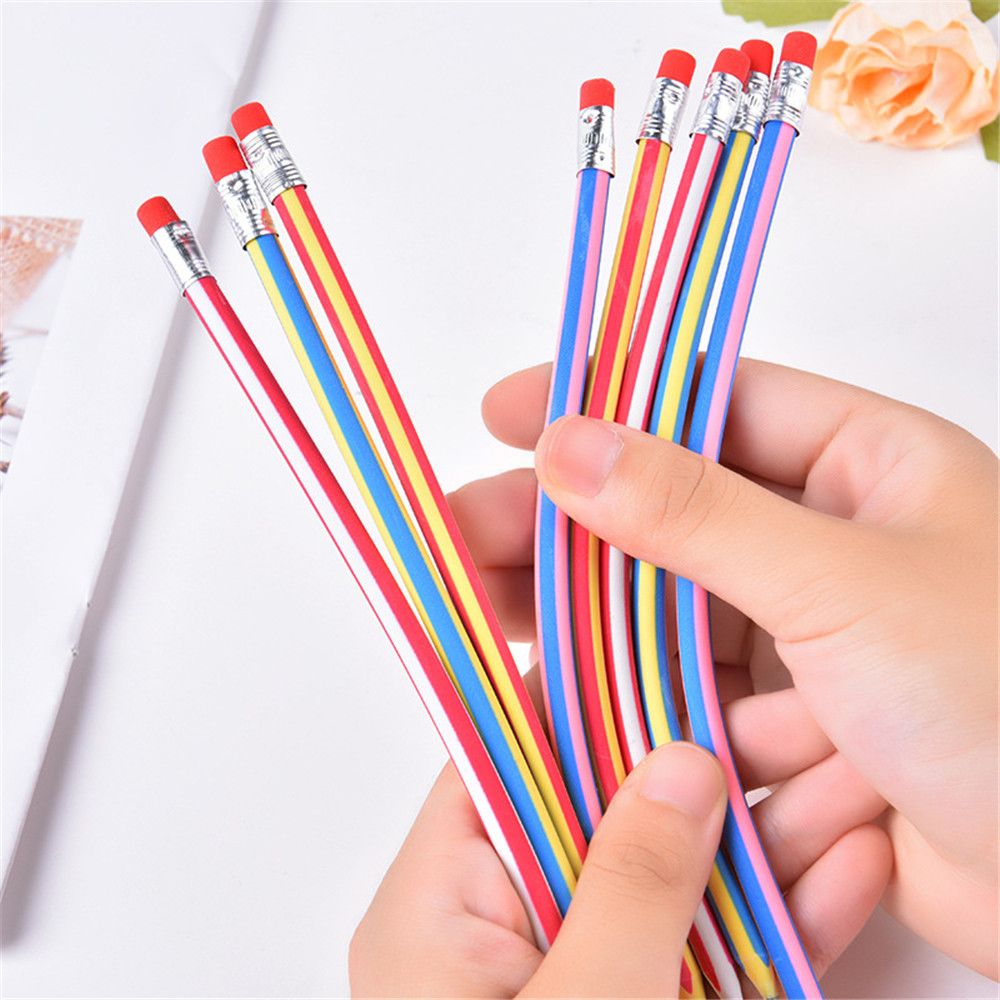 Skhek Back to School 10Pcs Colorful Magic Bendy Flexible Soft Pencil With Eraser Pen Student Writing Drawing Christmas Pencils School Office Supplies